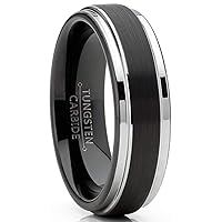 Metal Masters Co. Mens Tungsten Wedding Band Black Ring Silvertone Edges Comfort-Fit 6MM Unisex Sizes 5-13