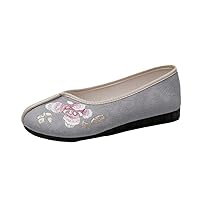 Women Embroidered Flats Ethnic Slip On Loafers Ladies Spring Shoes Zapatos Mujer Soft Mom Loafers Leisure Gray 4.5