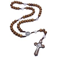 Wooden Rosary Necklace Handmade Catholic Rosary Charm Wood Beads Necklace Religious Gift for Men Women Practical and Professional