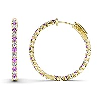 Amethyst & Natural Diamond Inside-Out Hoop Earrings 1.32 ctw 14K Yellow Gold