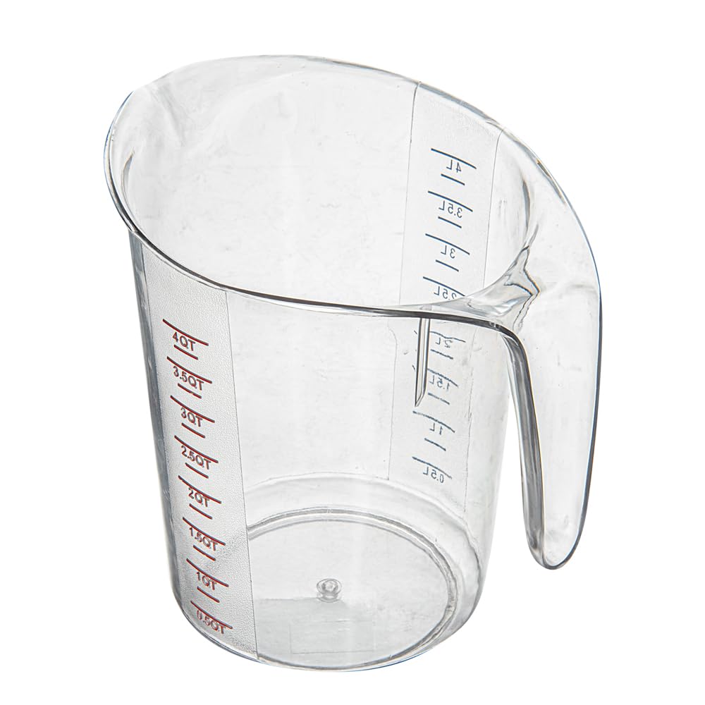 RW Base 4 Quart Measuring Jar, 1 Durable Measuring Beaker - Metric And Imperial Units, V-Shaped Spout, Clear Plastic Measuring Cup, Handle With Thumb-Grip, Tolerates Up To 248F - Restaurantware