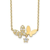 14k Gold Butterflies CZ Cubic Zirconia Simulated Diamond With 2inch Ext Necklace 18 Inch Jewelry for Women