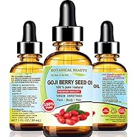GOJI BERRY SEED OIL Lycium Barbarum Himalayan 100 % Pure Natural Virgin Unrefined Cold Pressed Carrier Oil 1 Fl. Oz.- 30 ml for FACE, SKIN, DAMAGED HAIR, NAILS, Anti-Aging by Botanical Beauty