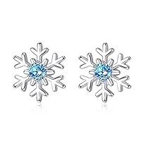 Zolkamery Silver Christmas Jewellery Set for Women, 925 Sterling Silver Snowflake Pendant Necklace & Stud Earrings Set, Fashion Women's Jewellery Sets with White/Blue Zirconia, Gift for Wife Girls