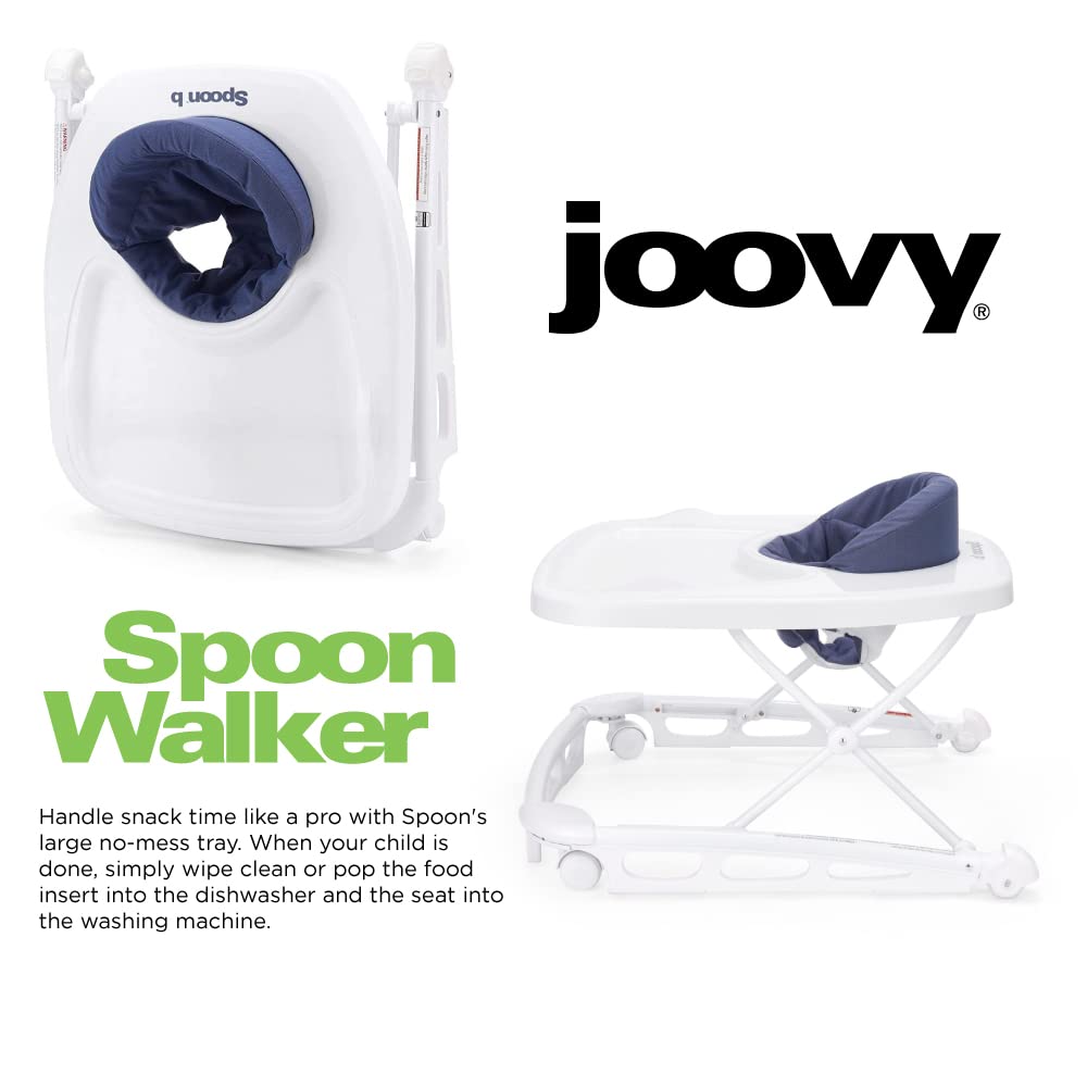 Joovy Spoon Baby Walker & Activity Center Featuring Three Adjustable Heights, Tough Luggage Grade Seat Material, and 30 lb Weight Capacity - JPMA Safety Certified (Blueberry)