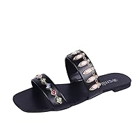 Simple Solid Crystal Slippers for Women Fashion Flat Shoes Flip Flops Suit for Daily Shopping Travel Black US:8.5