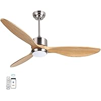 Ovlaim 52 Inch Solid Wood Ceiling Fans with Lights Remote Control, 6 Speed Quiet DC Motor 3 Blade Propeller Smart Ceiling Fan, Indoor Living Room Bedroom
