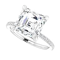 4 CT Asscher Cut Moissanite Ring Moissanite Solitaire Promise Gifts for Her Accented Engagement Rings for Women