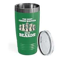 Chess Lover Green Ringneck Tumbler 20oz - msters have beards - Chess Board Strategy Game Chess Pieces Wood Chess Gifts Horse Knight