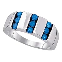 The Diamond Deal Sterling Silver Mens Round Blue Color Enhanced Channel-set Diamond Triple Row Band 1.00 Cttw
