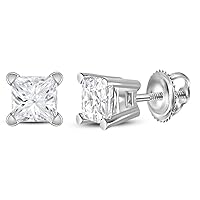 The Diamond Deal 14kt White Gold Unisex Princess Diamond Solitaire Stud Earrings 1/2 Cttw