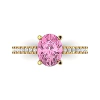 Clara Pucci 2.81 Brilliant Oval Cut Solitaire W/Accent Pink Simulated Diamond Anniversary Promise Engagement ring Solid 18K Yellow Gold