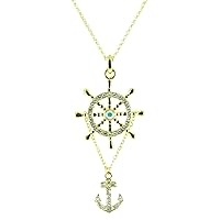 Clear Crystal on Gold Plated Anchor and Buoy Nautical Sailor Necklace