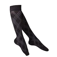 20-30 mmHg Cotton Socks for Women, Black Argyle, Small