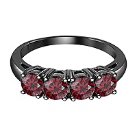 4 Stone Round Cut 14k Gold Over .925 Sterling Silver Red Garnet Half Eternity Engagement Wedding Band for Women's.