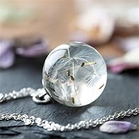 Wishing Necklace Real Dandelion Clear Crystal Ball Pendant Necklace Transparent Ball Handmade Gift for Girls