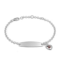 Sterling Silver Ladybug Heart Charm ID Bracelet For Girls (5 1/2-6 1/2 in)