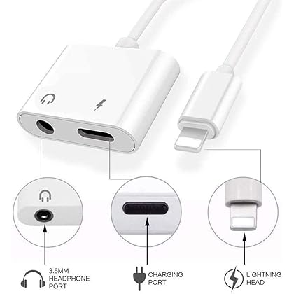 2 Pack Lightning to 3.5mm Headphones Jack Adapter for iPhone, Apple MFi Certified DESOFICON 2 in 1 Charger and Aux Audio Splitter Adapter for iPhone 7 7P 8 8P 13 12 12Pro 11 X XR XS Support iOS 14