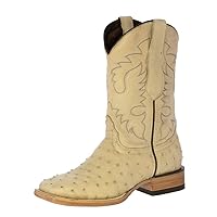 Texas Legacy Mens Sand Western Leather Cowboy Boots Ostrich Quill Print Square