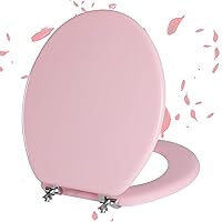 Pink Round Toilet Seat Natural Wood Toilet Seat with Zinc Alloy Hinges, Easy to Install also Easy to Clean, Scratch Resistant Toilet Seat by Angol Shiold (Round, Pink)