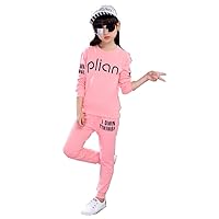 Girls Letter Printed Pullover Tracksuit Sweatershirt, Two-Pieces Set