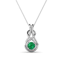 Round Emerald 1/5 ct Womens Solitaire Infinity Love Knot Pendant Necklace 16 Inches 925 Sterling Silver Chain