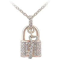 Ladies' necklace, elegant, with crystals, s, lock and key, heart pendant, necklace, jewelry, Valentine's Day for women and girls, rose gold, home items Fashion Processed