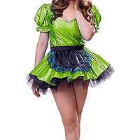 Sissy Maid Dress Puff Sleeve Laser Mini Dress Plus Size Wet Look Lolita Tutu Dress Men with Apron (Fruit Green,X-Large,X-Large)
