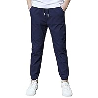 Kids Boys Elastic Waist Cargo Jogger Pants Drawstring Sweatpants with Pockets Casual Trousers Sports Bottoms Activewear