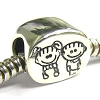 Queenberry Sterling Silver Brother & Sister Family European Style Bead Charm