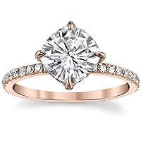 Moissanite Cushion Cut Solitaire Ring, 1.0ct Colorless VVS1, Sterling Silver 4 Prong Setting