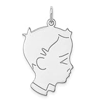 Solid 925 Sterling Silver Boy Polished Front Satin Back Disc Customize Personalize Engravable Charm Pendant Jewelry Gifts For Women or Men (Length 1.17