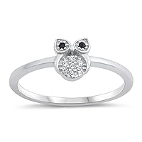 Clear CZ Small Owl Animal Fun Wisdom Ring .925 Sterling Silver Band Sizes 5-10
