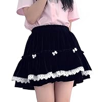 Harajuku Style Lolita Fashion Kawaii Gothic Clothes Elastic High Waist A-Line Vintage Layered Lace Skirt S Black
