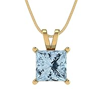 Clara Pucci 2.50 ct Princess Cut Genuine Blue Simulated Diamond Solitaire Pendant Necklace With 16
