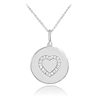 14K WHITE GOLD HEART DIAMOND DISC PENDANT NECKLACE - Pendant/Necklace Option: Pendant With 20