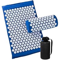 Chamtlnr Acupressure Mat and Pillow Set - at Home Back/Neck Pain Relief and Muscle Relaxation - Relieves Stress and Sciatic Pain for Optimal Health and Wellness (Blue)