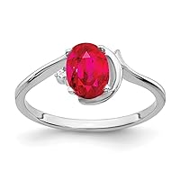 Solid 14k White Gold 7x5mm Oval Ruby Diamond Engagement Ring (.01 cttw.)