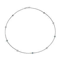 Blue Topaz & Natural Diamond by Yard 9 Station Petite Necklace (SI2-I1, G-H) 0.30 ctw 14K White Gold
