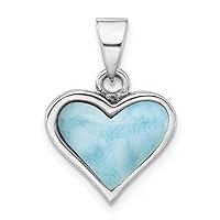 925 Sterling Silver Rhodium Plated Larimar Love Heart Pendant Necklace Measures 19.5x14.5mm Wide Jewelry for Women