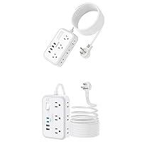 Extension Cord 25 ft & 10 ft, NTONPOWER Surge Protector Power Strip with 6 Widely Outlets 4 USB Ports(2 USB C), Flat Plug, Wall Mounted, Side Outlet Extender for Indoor, Home Office, Dorm Room Essenti