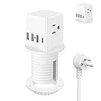 2 inch Desktop Power Grommet USB C 20W Fast Charging Station,Desk Hole Grommet Recessed Outlet,Pop Up Outlet for Countertop,4 USB Ports,3 AC Outlets,6ft Cord,Flat Plug,White