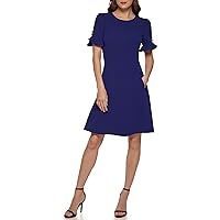 DKNY Women's Flounce Sleeve Fit and Flare with Belt Dress