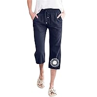 Summer Pants for Women Drawstring Elastic High Waist Linen Pant Straight Wide Leg Cropped Trouser