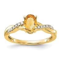 14k Gold Oval Citrine and Diamond Ring Size 7.00 Jewelry for Women