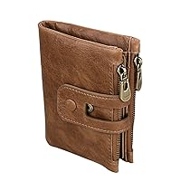 Wallet For Men With Zipper RFID Blocking Leather Bifold Mens Wallets Double Zipper Coin Pocket Brown