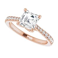 18K Solid Rose Gold Handmade Engagement Ring 1.00 CT Asscher Cut Moissanite Diamond Solitaire Wedding/Bridal Ring for Woman/Her Anniversary Ring