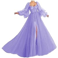 Women's Puffy Sleeve Prom Dress Ball Gown Tulle Sweetheart Wedding Formal Evening Dresses with Split