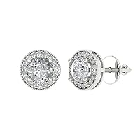 3.60 ct Round Cut Conflict Free Halo Solitaire Genuine Moissanite Designer Solitaire Stud Screw Back Earrings 14k White Gold