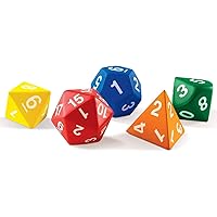 Learning Resources Jumbo Foam Polyhedral Dice, 5 Dice, 4, 8, 10, 20 Sides, Ages 5+ Multicolor, 3 W in